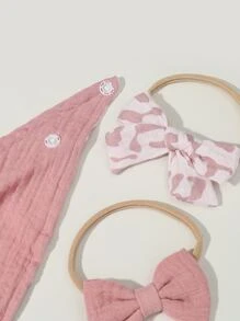 1入組嬰兒豹紋印花方巾圍兜和2入組髮箍 - 淺粉色 - 查看 2