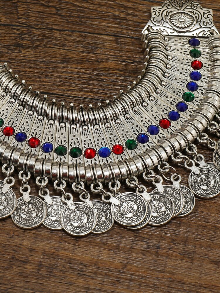 手作りのヴィンテージ アロイ ビーズ ネックレス、マルチカラーラインストーンあり 1個入り