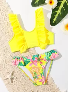 SHEIN Bikini a volant con stampa tropicale casuale per giovani ragazze, coordinati mamma e figlia (venduti separatamente) per l estate in spiaggia