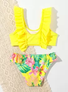 SHEIN Bikini a volant con stampa tropicale casuale per giovani ragazze, coordinati mamma e figlia (venduti separatamente) per l estate in spiaggia