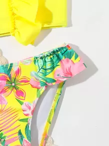SHEIN Bikini a volant con stampa tropicale casuale per giovani ragazze, coordinati mamma e figlia (venduti separatamente) per l estate in spiaggia