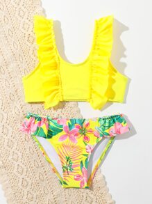 SHEIN Bikini a volant con stampa tropicale casuale per giovani ragazze, coordinati mamma e figlia (venduti separatamente) per l estate in spiaggia
