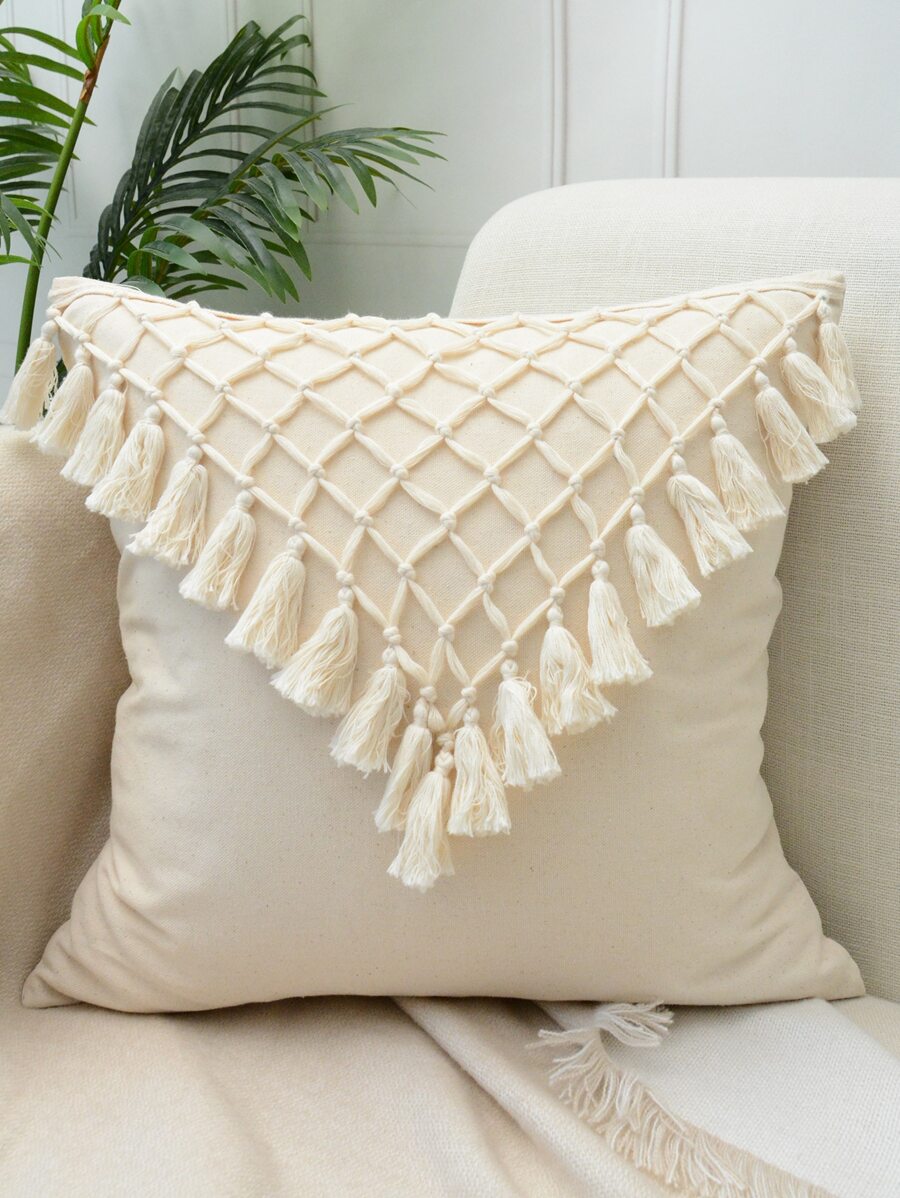 1pc Crochet Tassel Cushion Cover Without Filler