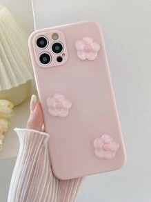 Ốp lưng điện thoại trong suốt hình hoa 5 cánh mới tương thích với Apple, ốp lưng bảo vệ chống sốc mềm mại cho nữ, chống nước, chống rơi, chống trầy xước - Hồng - Xem 1