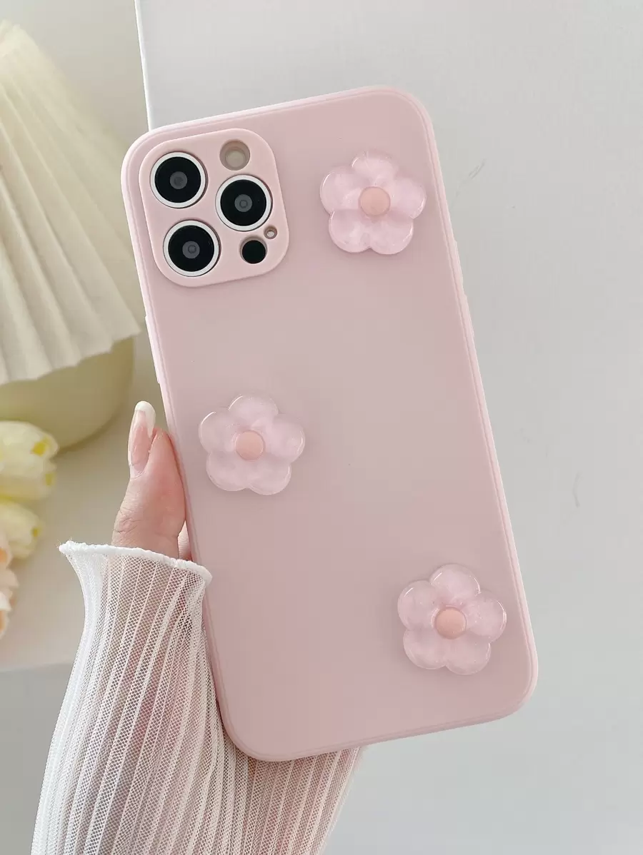 Ốp lưng điện thoại trong suốt hình hoa 5 cánh mới tương thích với Apple, ốp lưng bảo vệ chống sốc mềm mại cho nữ, chống nước, chống rơi, chống trầy xước - Hồng - Xem 1