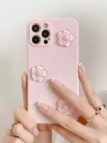 Ốp lưng điện thoại trong suốt hình hoa 5 cánh mới tương thích với Apple, ốp lưng bảo vệ chống sốc mềm mại cho nữ, chống nước, chống rơi, chống trầy xước - Hồng - Xem 2
