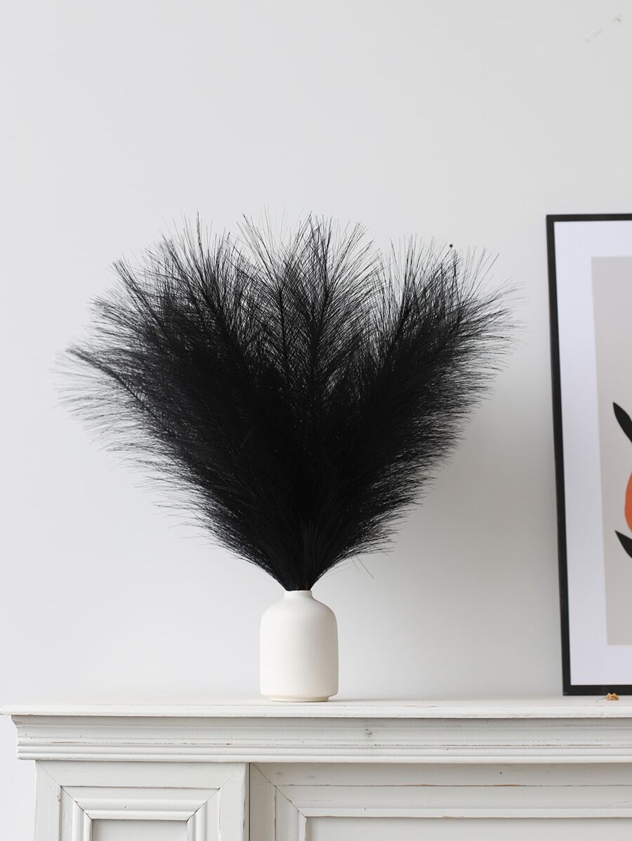 1入組5枝仿真彩繪草黑色人造蘆葦毛茸茸的假花花束,波西米亞風格婚禮宴會裝飾品,適用於居家客廳臥室牆面裝飾,花瓶裝飾,diy拍攝道具 - 黑色 - 查看 1