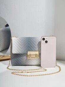 漸層鋸齒紋鏈條翻蓋方包 - 彩色 - 查看 3