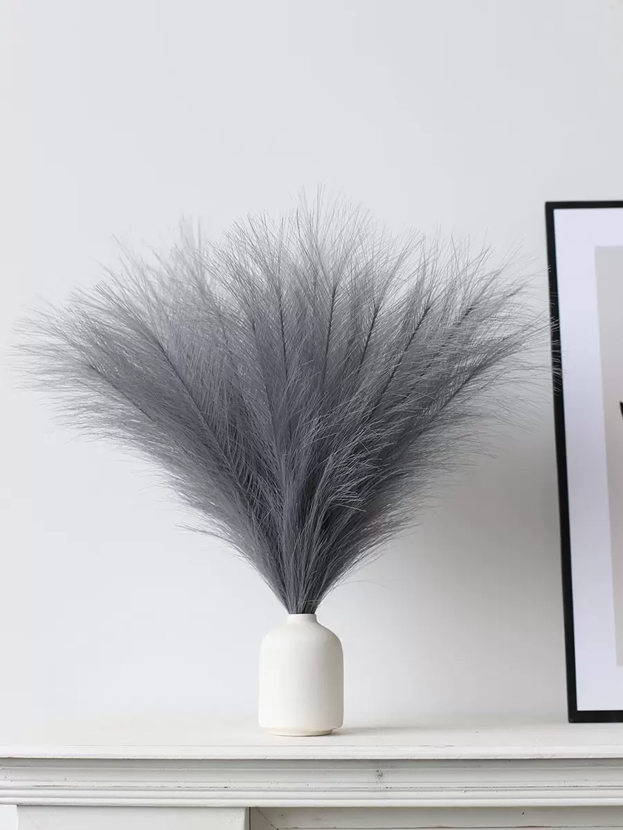 1 件 5 枝灰色仿蒲苇人造芦苇蓬松人造假花波西米亚风装饰适用于婚礼派对装饰、家庭客厅卧室装饰、花瓶布置、DIY 摄影道具、假植物、秋季装饰、房间、书桌、花园装饰、房间装饰用品