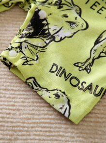 Yierying Baby Colourblock Tee & Letter & Dinosaur Print Overall Jumpsuit - Multicolor - View 3