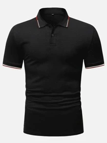 Manfinity Homme Men Contrast Trim Polo Shirt - Black - View 3