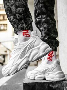 男士白色前綁帶運動鞋,圓頭老爹鞋 - 白色 - 查看 3