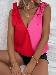 SHEIN Unity Two Tone Tie Shoulder Blouse - Multicolor - View 3