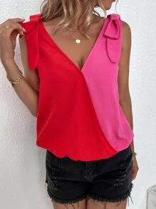 SHEIN Unity Two Tone Tie Shoulder Blouse - Multicolor - View 5