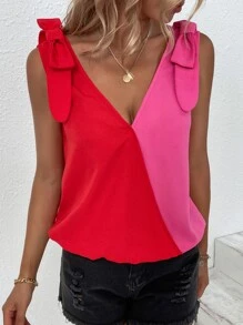 SHEIN Unity Two Tone Tie Shoulder Blouse - Multicolor - View 6