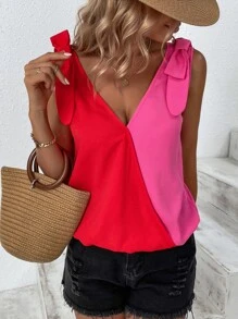 SHEIN Unity Two Tone Tie Shoulder Blouse - Multicolor - View 7