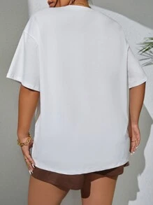 Flirla Plus Butterfly & Letter Graphic Drop Shoulder Tee - White - View 2