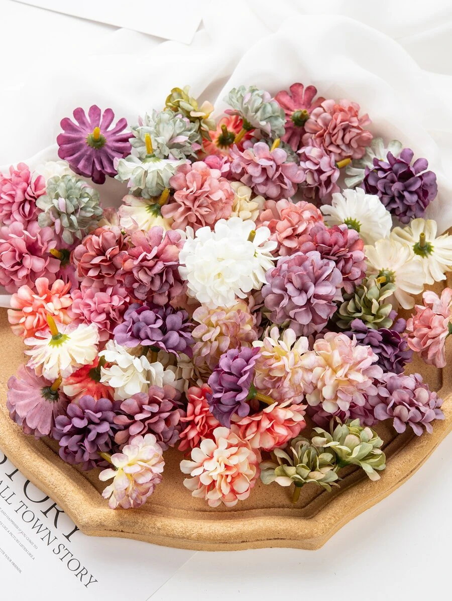 10/50/100pcs Mixed Color Mini Fake Daisy & Carnation Heads, Silk Fabric Autumn Decor Vase, Home New Year Decoration, Outdoor Garden Wedding Bouquet, Living Room DIY Candy Box Wreath, Artificial Plants Home Supplies - Multicolor - View 1