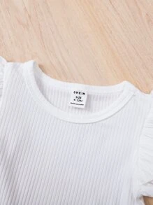 Bộ đồ Em bé Thắt lưng Xù Gân đan Nút phía trước Sọc Dễ thương - Nhiều màu - Xem 3