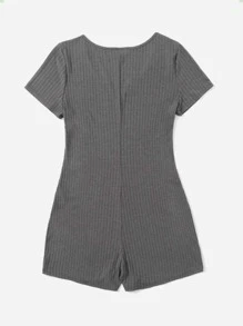 SHEIN Essnce Jumpsuits Plus Size Gân đan màu trơn Giải trí - Màu xám đen - Xem 2