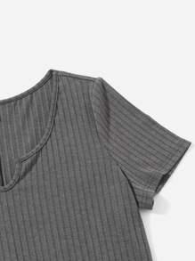 SHEIN Essnce Jumpsuits Plus Size Gân đan màu trơn Giải trí - Màu xám đen - Xem 4