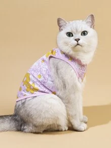 1pc Floral Print Pet Tank - Multicolor - View 1