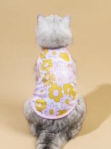 1pc Floral Print Pet Tank - Multicolor - View 4