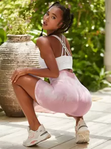 Easithlete 宽腰扎染运动短裤女士运动短裤、健身短裤、骑行短裤 - 淺粉色 - 查看 2