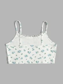 ROMWE Ditsy Floral Lace Trim Cami Top - Blue and White - View 2