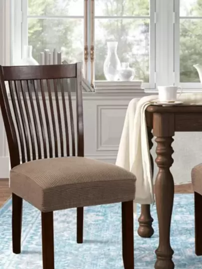 1pc Solid Color Chair Seat Cushion Cover, Khaki Polyester Chair Seat Cover For Household