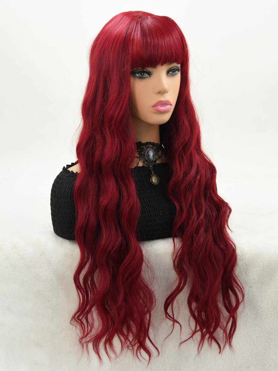 長款酒色劉海化纖假髮28寸女假髮