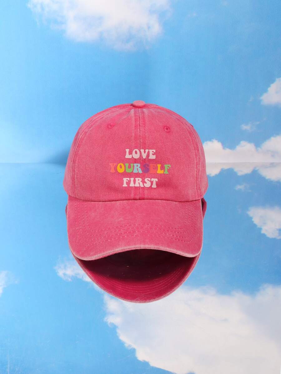 Slogan Graphic Baseball Cap Street - Hot Pink - View 1