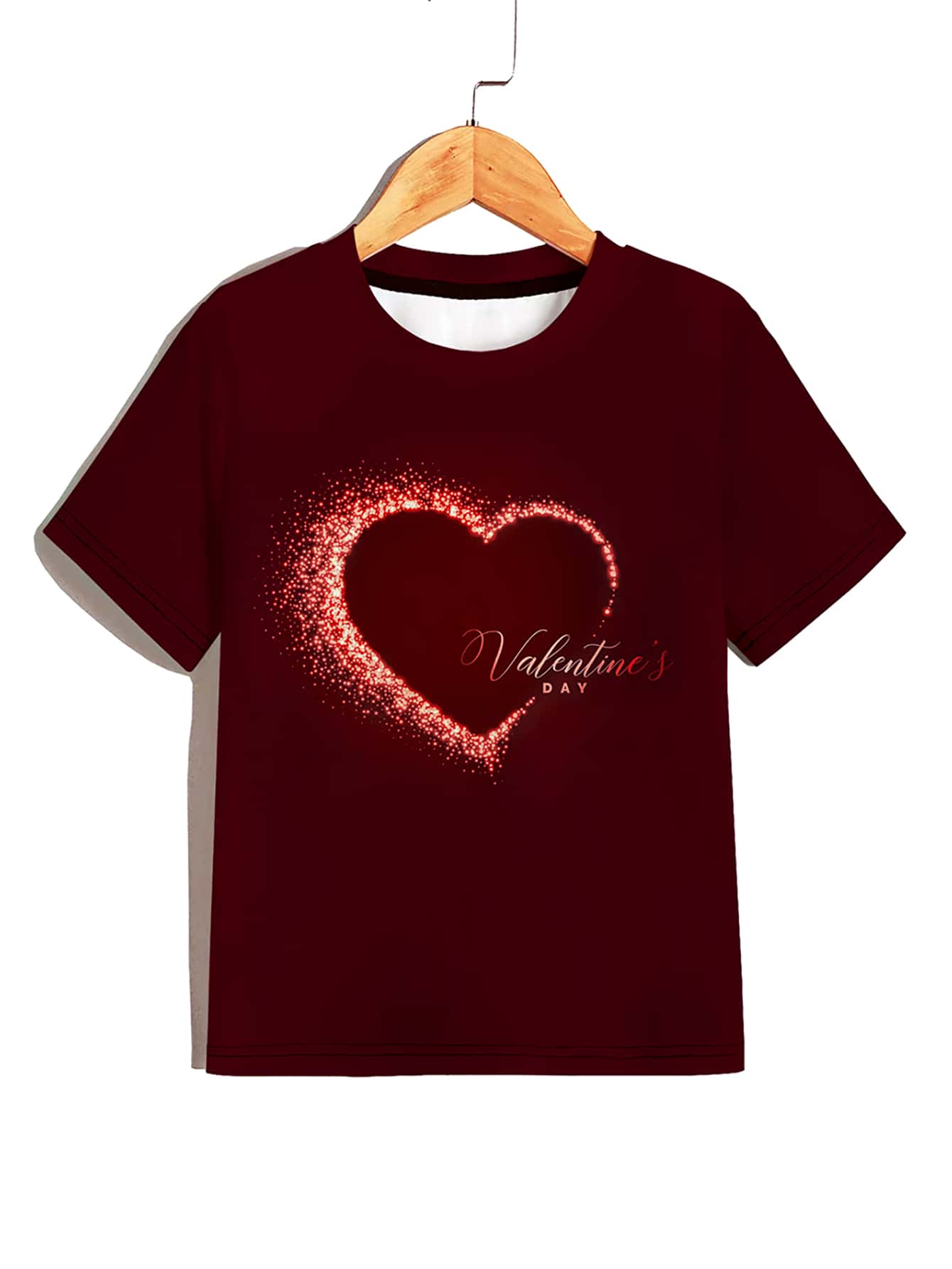 Boys Letter & Heart Print Tee - Maroon - View 1