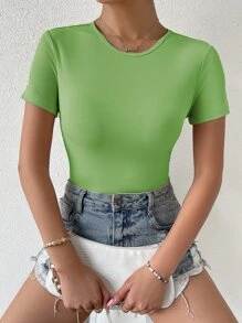 SHEIN Privé Tie Back Rib Knit Top - Lime Green - View 5