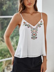 SHEIN 花卉刺繡吊帶上衣 - 白色 - 查看 2