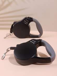 1入實色骨印可伸縮拖繩，適用於小型和中型寵物，貓狗戶外旅行 - 黑色 - 查看 1