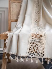 Bubaba 1 件纯色拼布遮光窗帘，波西米亚米色镂空钩针米色流苏窗帘杆口袋，适合日常、婚礼、客厅、卧室、厨房、餐厅、咖啡厅、推拉门节日装饰，四季皆宜