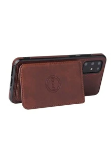 Father's Day 1pc Magnetic Wallet Card Holder Case With Crazy Horse Texture Compatible With IPhone 15 Pro Max And Galaxy S24 Ultra - Coffee Brown - View 3