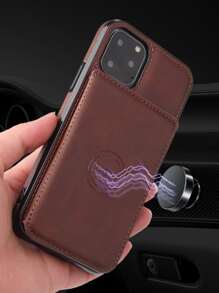 Father's Day 1pc Magnetic Wallet Card Holder Case With Crazy Horse Texture Compatible With IPhone 15 Pro Max And Galaxy S24 Ultra - Coffee Brown - View 5