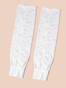 Floral Lace Arm Sleeves - White - View 3