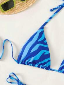 Bộ bikini sọc ngựa vằn ngẫu nhiên phía sau dây tam giác - Xanh đậm - Xem 3