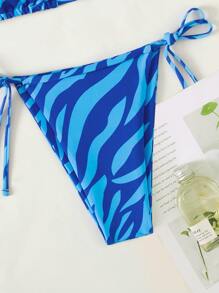 Bộ bikini sọc ngựa vằn ngẫu nhiên phía sau dây tam giác - Xanh đậm - Xem 4