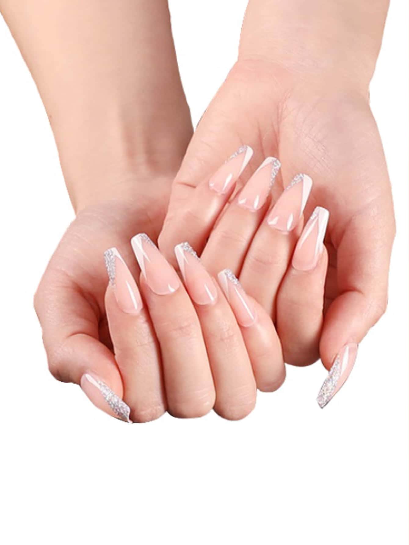 Nail Nina 24入組長款棺材形假指甲和1入組指甲銼和1片果凍膠 - 彩色 - 查看 1