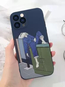 1pc Blue Slouchy Boy Pattern TPU Shockproof Phone Case Compatible With IPhone - Multicolor - View 1