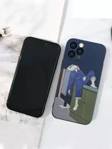 1pc Blue Slouchy Boy Pattern TPU Shockproof Phone Case Compatible With IPhone - Multicolor - View 2