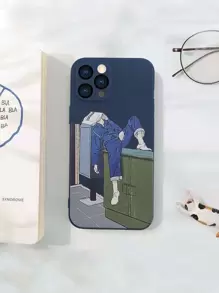 1pc Blue Slouchy Boy Pattern TPU Shockproof Phone Case Compatible With IPhone - Multicolor - View 3