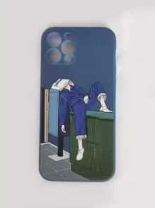 1pc Blue Slouchy Boy Pattern TPU Shockproof Phone Case Compatible With IPhone - Multicolor - View 5