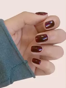 Nail Nina Transform Your Nails with 24pcs Short Square Burgundy Solid Color Glossy Fake Nail & 1pc Nail File & 1sheet Tape - Burgundy - View 1