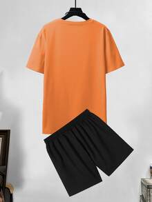 Manfinity Homme Men Letter & Picture Print Tee & Drawstring Waist Shorts - Multicolor - View 2