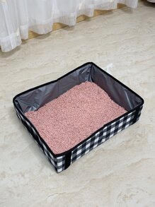 1 pieza Arenero para gato portátil plegable - Blanco y Negro - Ver 1